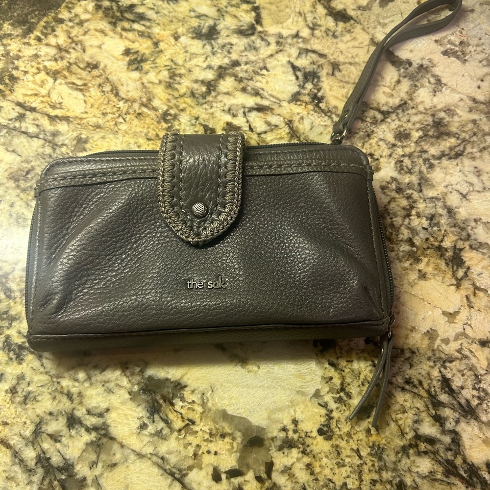 The Sak Gray Leather Wristlet